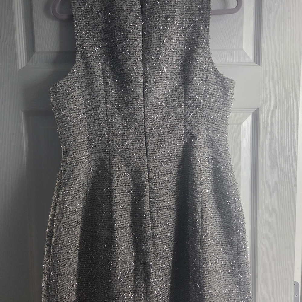 Chic Silver Mini Dress with Black Bow - Picture 2 of 4